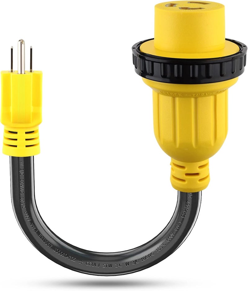 Rvhouse 30 Amp to 15 Amp 110V RV Adapter Cord 18 Inch, Twist Lock NEMA 5-15P Male to L5-30R Female Power Dogbone Electrical Plug Converter for Camper RV Trailer - Image 1